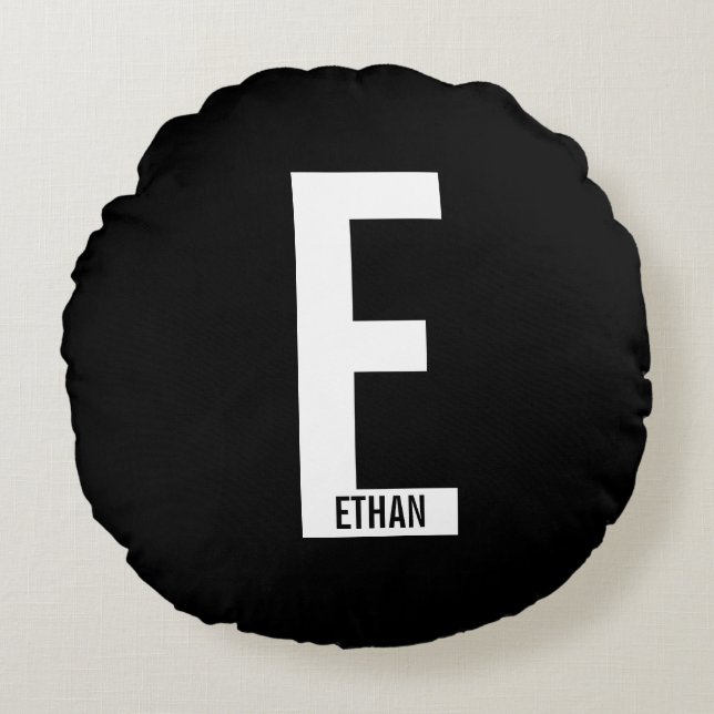 Modern Personlig, djärv Monogram och Namn Rund Kudde (Framsidan)