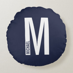 Modern Personlig, djärv Monogram och Namn Rund Kudde