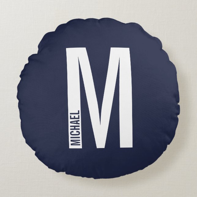 Modern Personlig, djärv Monogram och Namn Rund Kudde (Framsidan)