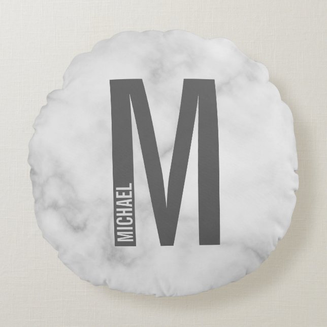 Modern Personlig, djärv Monogram och Namn Rund Kudde (Framsidan)