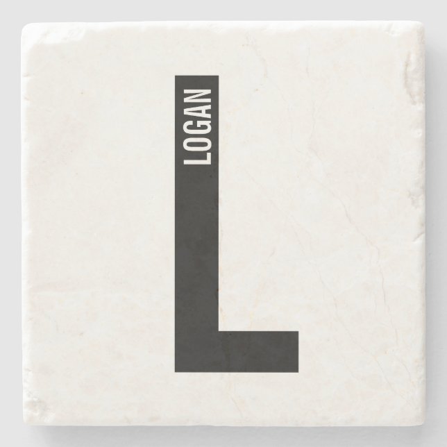 Modern Personlig, djärv Monogram och Namn Stenunderlägg (Framsidan)
