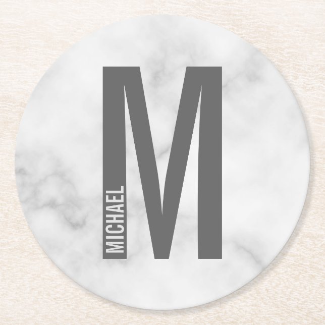Modern Personlig, djärv Monogram och Namn Underlägg Papper Rund (Framsidan)