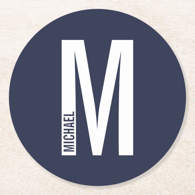 Modern Personlig, djärv Monogram och Namn Underlägg Papper Rund (Framsidan)