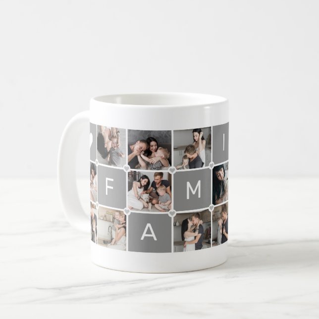 Modern Personlig "Familj" 16-fotokollage Kaffemugg (Framsida vänster)