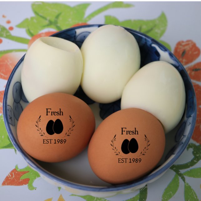 Modern Personlig färska ägg med datumsvart Stämpel (modern personalized fresh eggs rubber stamp)