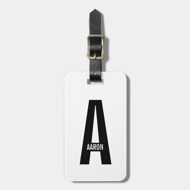 Modern personlig fet monogram och namn bagagebricka (Vertikal Framsida)