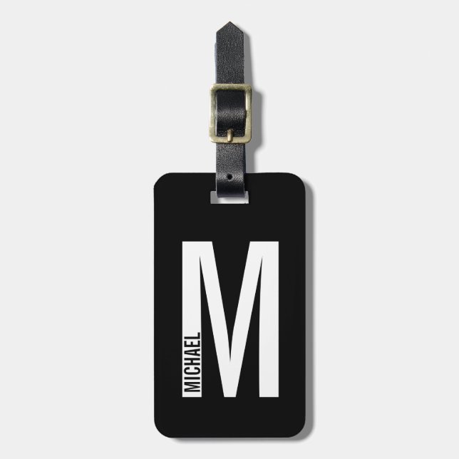 Modern Personlig, fet Monogram och Namn Bagagebricka (Vertikal Framsida)