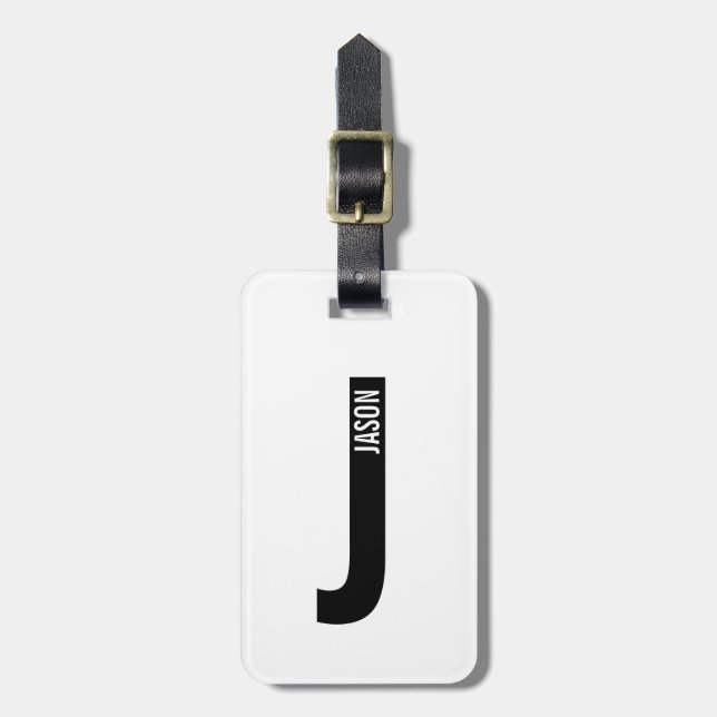 Modern personlig fet monogram och namn bagagebricka (Vertikal Framsida)