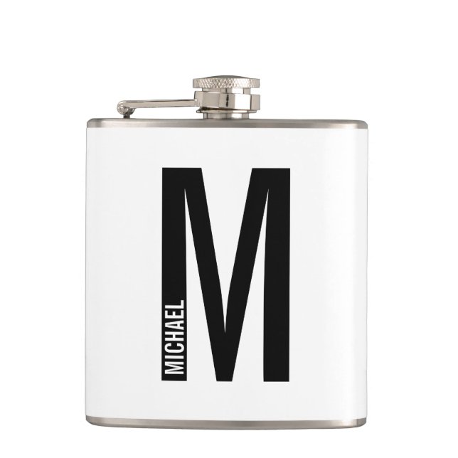 Modern personlig fet monogram och namn fickplunta (Framsidan)