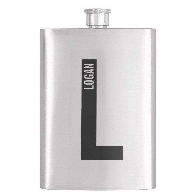 Modern personlig fet monogram och namn fickplunta (Framsidan)