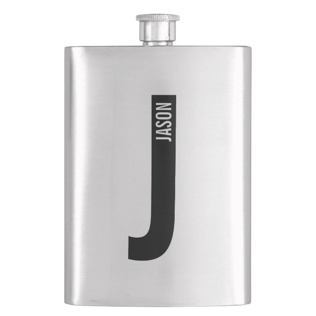 Modern personlig fet monogram och namn fickplunta (Framsidan)