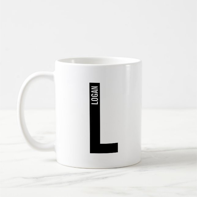 Modern personlig fet monogram och namn kaffemugg (Vänster)