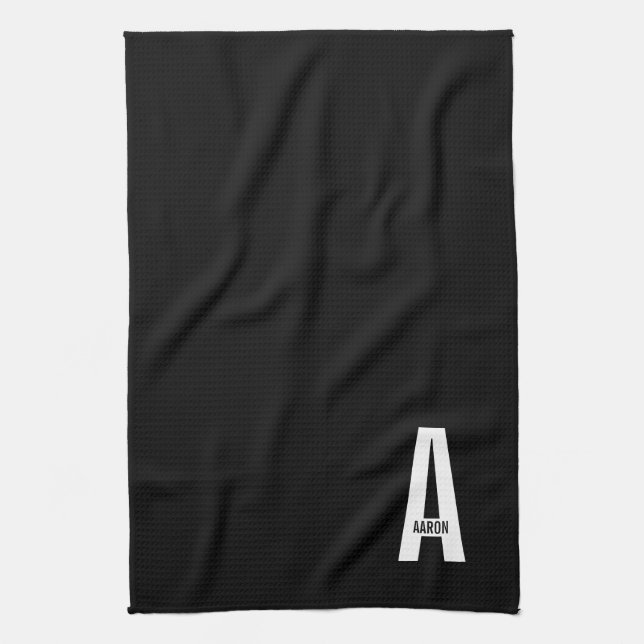 Modern personlig fet monogram och namn kökshandduk (Vertikal)