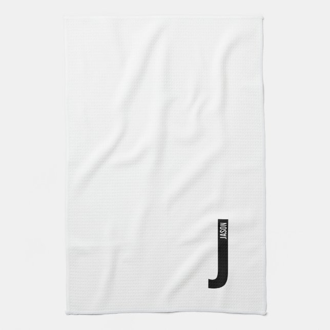 Modern personlig fet monogram och namn kökshandduk (Vertikal)
