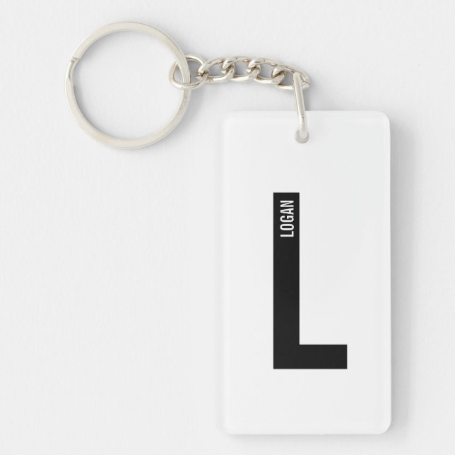 Modern personlig fet monogram och namn nyckelring (Framsidan)