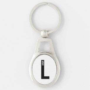 Modern personlig fet monogram och namn ovalt silverfärgad nyckelring
