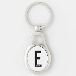 Modern personlig fet monogram och namn ovalt silverfärgad nyckelring