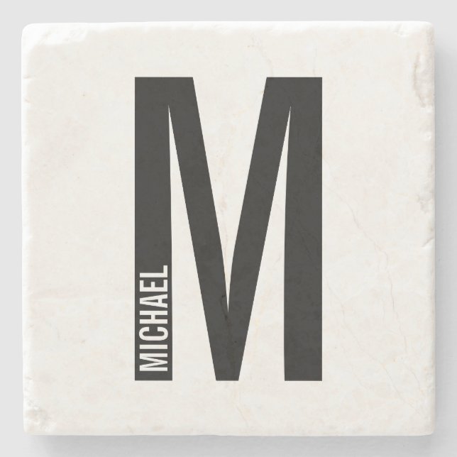 Modern Personlig, fet Monogram och Namn Stenunderlägg (Framsidan)