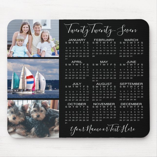 Modern Personlig för 2023-kalender 3-fotoskript Musmatta (Framsidan)
