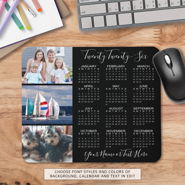 Modern Personlig för 2023-kalender 3-fotoskript Musmatta (Skapare uppladdad)