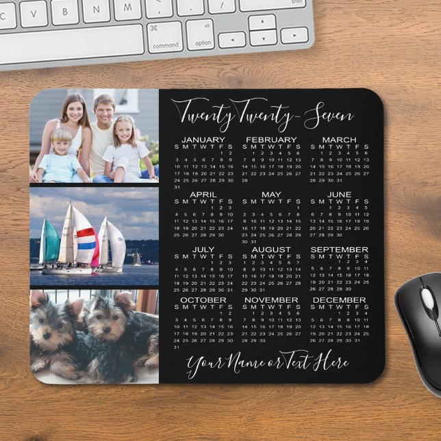 Modern Personlig för 2023-kalender 3-fotoskript Musmatta (Skapare uppladdad)