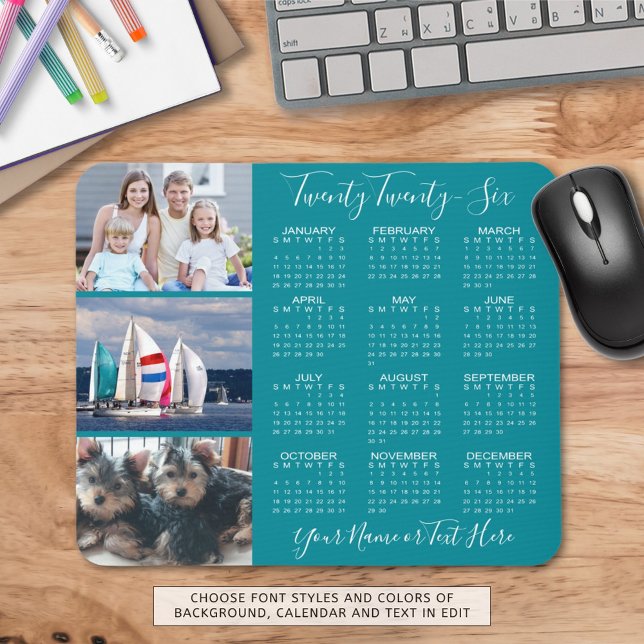 Modern Personlig för 2026-kalender 3 - fotoskript Musmatta (Skapare uppladdad)