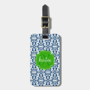 Modern Personlig för Grönt av blå Arabeque Damask Bagagebricka