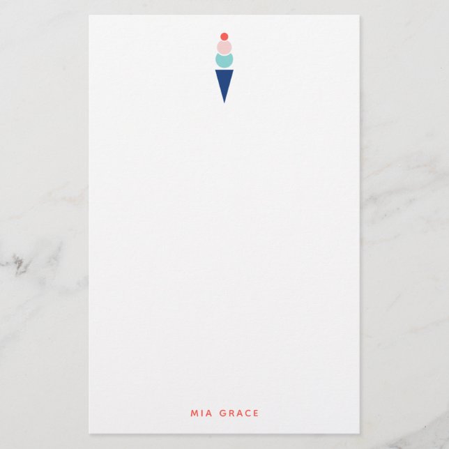 Modern Personlig för iskräm Cone Blue och Rosa Brevpapper (Framsida)