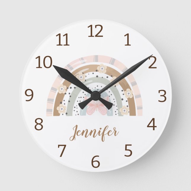 Modern personlig för vattenfärg för regnbåge i ele rund klocka (Framsida)