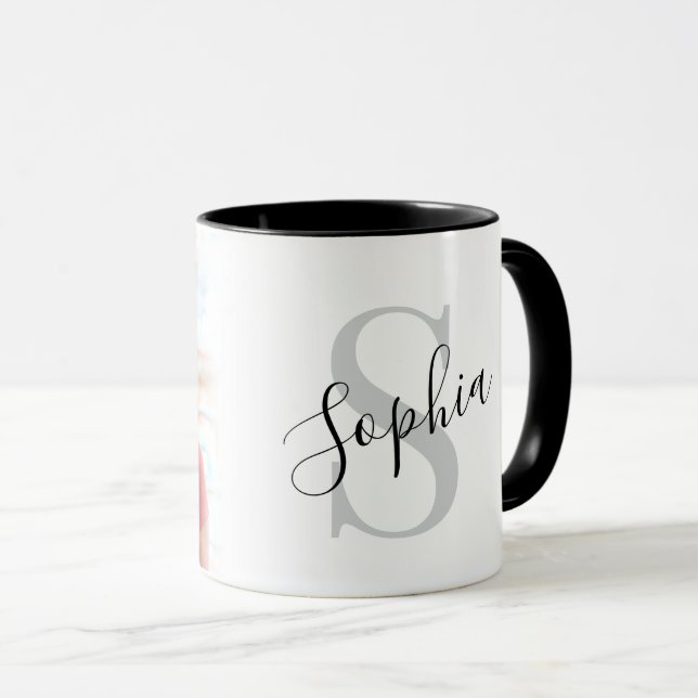 Modern Personlig Foto Monogram  Mugg (Framsida höger)