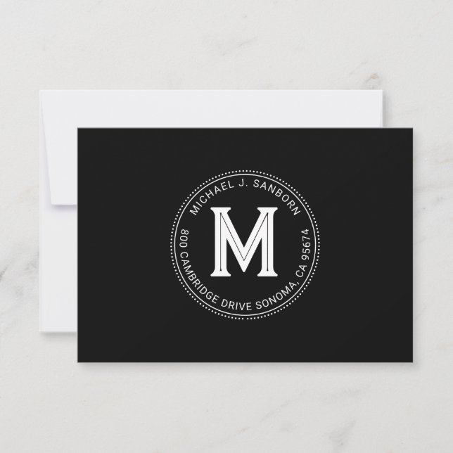 Modern Personlig Guy's Monogram Black White Tack Kort (Framsida)