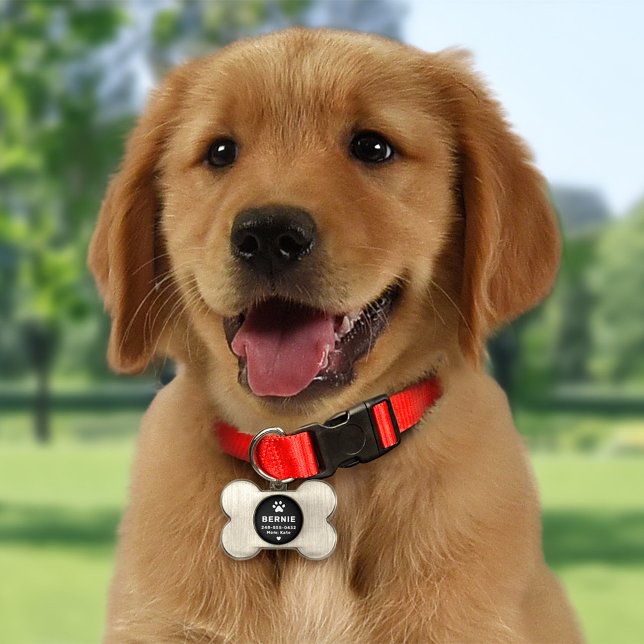 Modern Personlig Hund Svarta och vita Namn ID-bricka Husdjur (Skapare uppladdad)