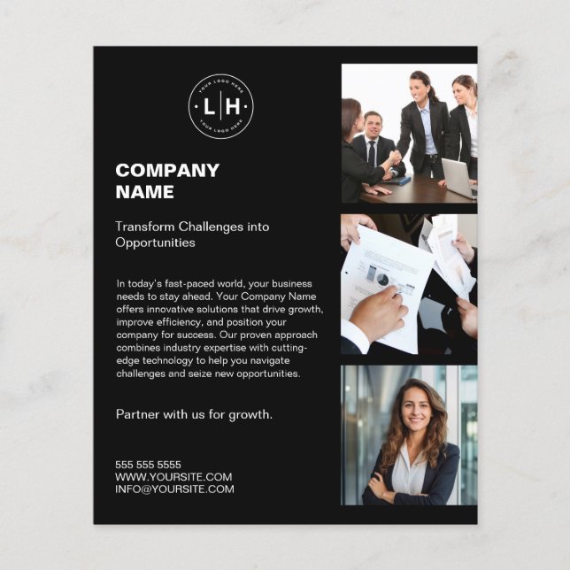 Modern Personlig Logotyp Photo Black Business Flygblad (Framsidan)