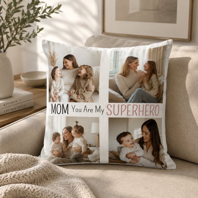 Modern Personlig Mamma Superhjälte Foto Collage  Kudde (Skapare uppladdad)