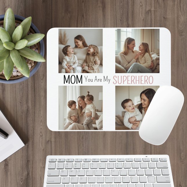 Modern Personlig Mamma Superhjälte Fotokollage Musmatta (Skapare uppladdad)