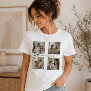 Modern Personlig Mamma Superhjälte Fotokollage T Shirt