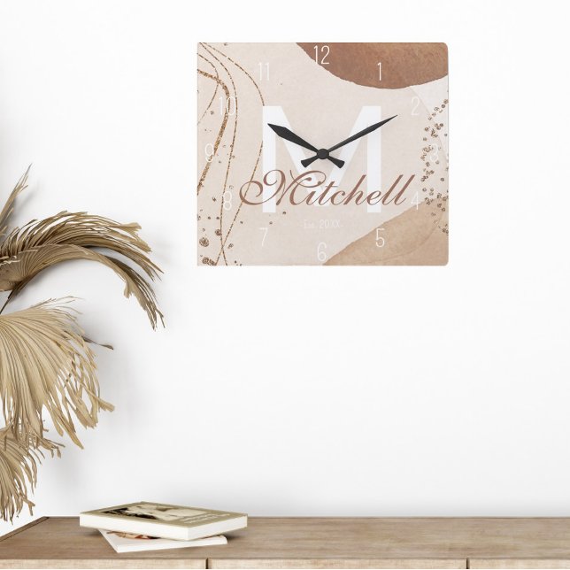 Modern Personlig Monogram Abstrakt Fyrkantig Klocka (Skapare uppladdad)