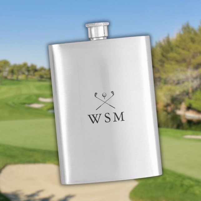 Modern Personlig Monogram Golfklubbar Flaska Fickplunta (Modern Personalized Monogram Golf Clubs Flask)