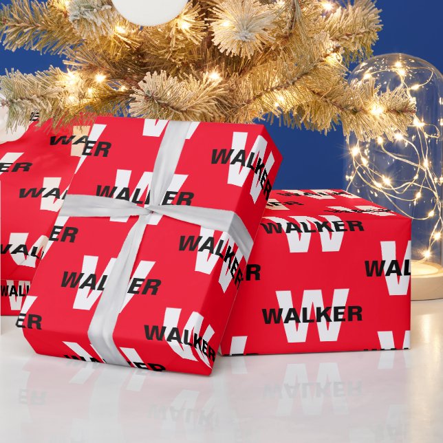 Modern personlig monogram namn ljusröd present presentpapper (Helgdagar)