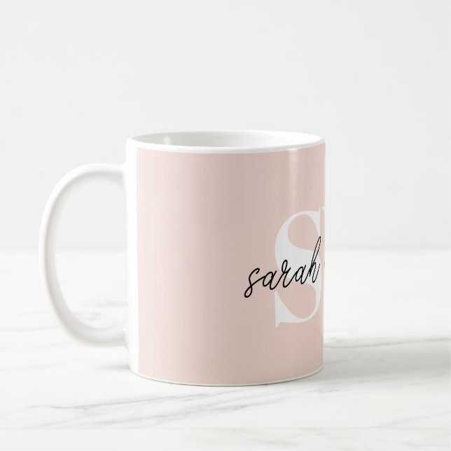 Modern Personlig Monogram Namn Rosa Kaffemugg (Vänster)