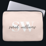Modern Personlig Monogram Namn Rosa Laptop Fodral<br><div class="desc">Modern Personlig Monogram Namn Rosa Laptop sleeve</div>