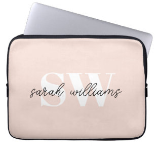 Modern Personlig Monogram Namn Rosa Laptop Fodral