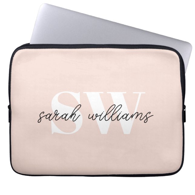 Modern Personlig Monogram Namn Rosa Laptop Fodral (Framsidan)