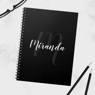 Modern Personlig Monogram och Namn Black Anteckningsbok