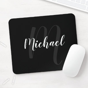 Modern Personlig Monogram och Namn Black Musmatta