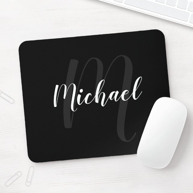 Modern Personlig Monogram och Namn Black Musmatta (Skapare uppladdad)