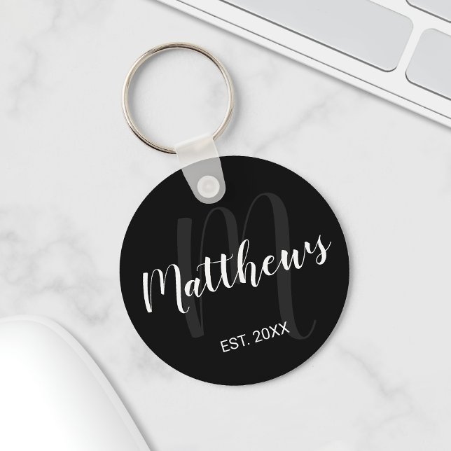 Modern Personlig Monogram och Namn Black Nyckelring (Skapare uppladdad)
