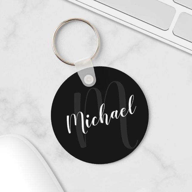 Modern Personlig Monogram och Namn Black Nyckelring (Skapare uppladdad)