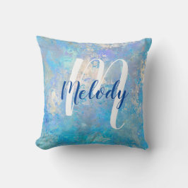 Modern Personlig Monogram och Namn Blue Shades Kudde