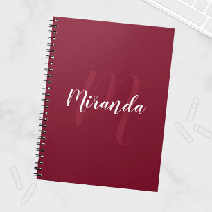 Modern Personlig Monogram och Namn Burgundy Red Anteckningsbok